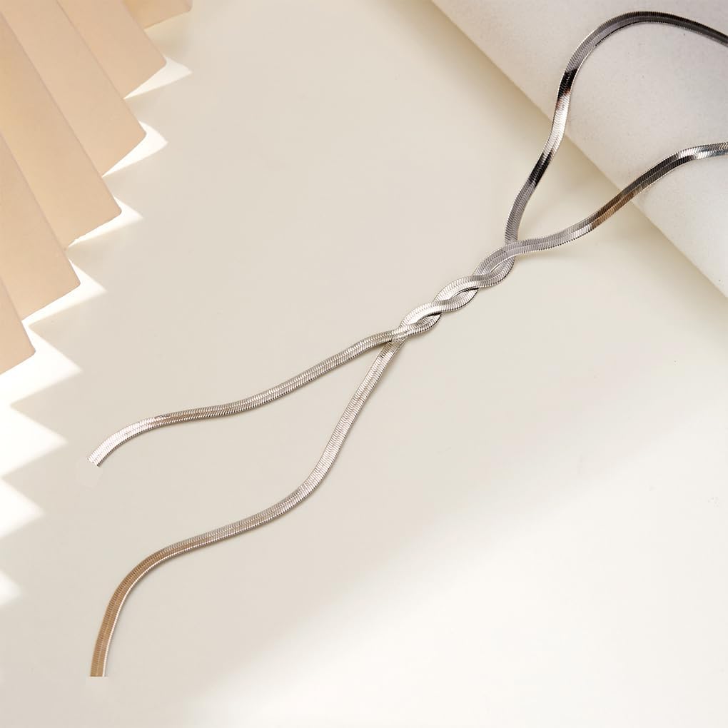 Long Gold Statement Choker Necklace for Women Chunky Herringbone Y Necklace Twisted Snake Bone Chain Necklace Birthday Jewelry Gifts for Her - Image 8