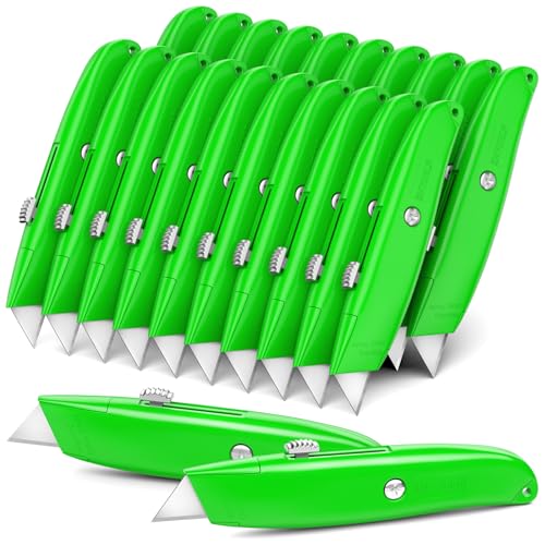 Image of DIYSELF 20 Pack Retractable Box Cutters, Heavy Duty Razor Utility Knives | Box Cutter for Boxes, Paper, Carpet and Vinyl, Utility Knives for Garage, Home and Office, PVC Pipe Cutter (Green)