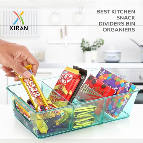 Image of Xiran Fridge Storage Boxes Organizer Bins, 3 Partition Stackable Fridge Storage Basket, Plastic Freezer Storage Containers for Fish, Meat, Vegetables, Fruits (Pack of 2, Green)