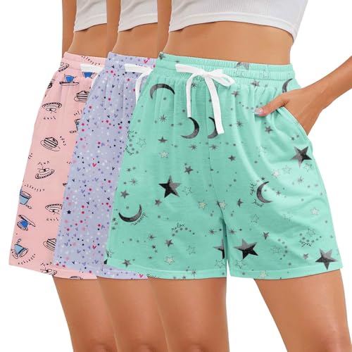 Image of American Trends 3 Pack Pajama Shorts Women Casual Elastic Waist Comfy Printed Sleep Lounge Shorts for Women PJ Bottoms