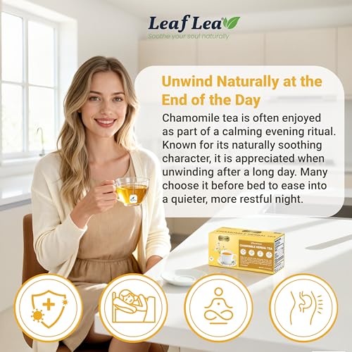 Image of LeafLea Chamomile Herbal Tea Bags, Calm Evening Routine, 80 Count