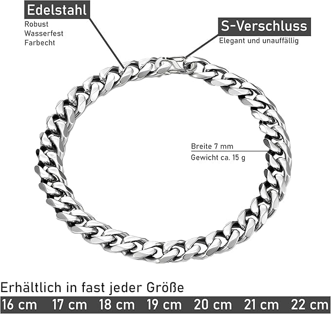 Wycian Zilveren herenarmband, 22 cm, roestvrij staal