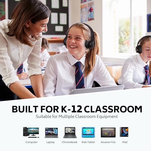 Image of AILIHEN Kids Headphones Wired for School 6 Pack Bulk with Mic, Black