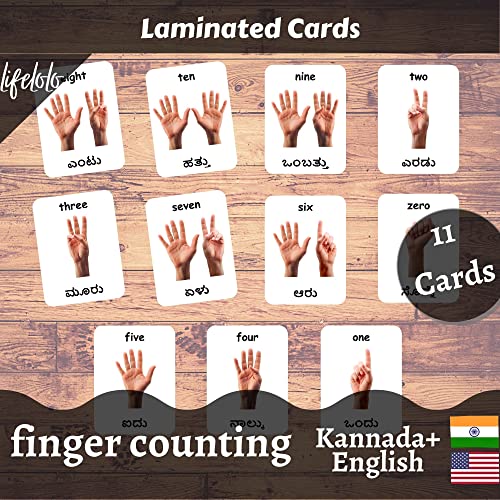 Image of Kannada English Bilingual Flash Cards | Montessori Cards | Laminated Flash Cards | Early Education (Counting - 11 Cards)