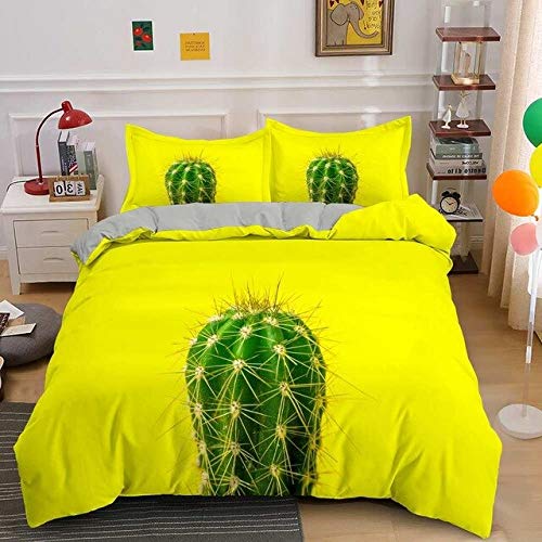 Juego De Funda Nórdica De Doble Capa Extra Grande De Cactus, Ropa De Cama De Microfibra con Funda De Almohada 50 * 75 Cm con Cierre De Cremallera, King 220x240cm H728