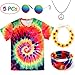 Produktbild Tacobear Hippie Kostüme für Damen Herren Hippie Brille Hippie Kette Hippie T-Shirt Hippie Blumenhaarband Tie-Dye Stirnband Hippie Accessoires für Themenparty Fasching Karneval (XXXL)