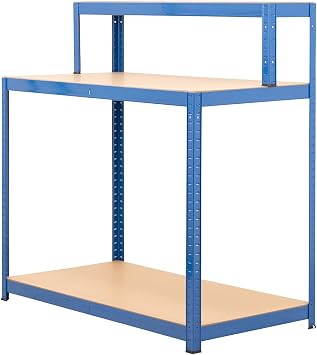 BiGDUG Garage Workstation - 300 kg Capacity - Heavy Duty Steel Work Bench Table - 1200H x 1200W x 600D mm - 3 Levels - Blue