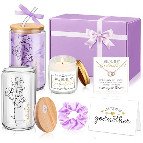 Singhoow 6 Pcs Godmother Proposal Gift Set, 16oz Cup,English,Purple
