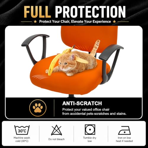 Image of Stretchable Desk Office Chair Seat Covers - Universal Stretch Computer Chair Slipcover Washable Rotating Backrest Coverings & Cushion Protectors for Dogs, Cats, Pets, Orange