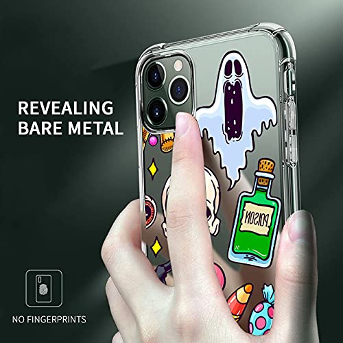 Pozaji Clear Case Compatible With Iphone 11 Pro 5.8 Inch Soft & Flexible Tpu Shockproof Cover Women Girls Spooky Skull Ghost Halloween And Witch Cases (White) #TOP3