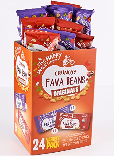 The Happy Snack Company Crunchy Fava Beans Variety Pack 24 X 1 Oz (Pizza Flavor & Smoky Bbq Flavor). 7G Protein & 130 Cals Per Pack. Gluten, Nut And Dairy Free, Non-Gmo, Vegan, Plant Based Protein, Natural Prebiotic. #TOP1