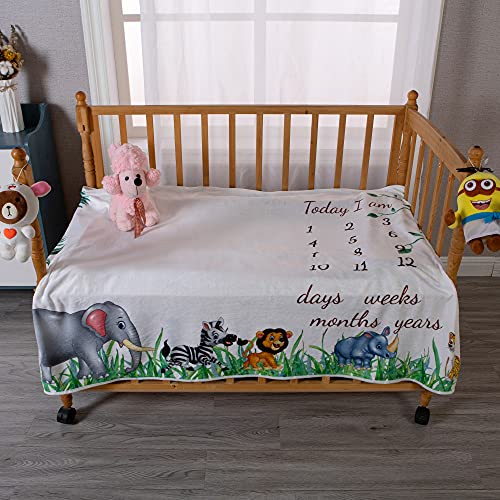 Vmaisi Baby Milestone Blanket Gifts - Newborn Boy & Girl Monthly Year Infant Growth Blankets Nursery Swaddling Blankets (Green Animals, Double Printed) #TOP1