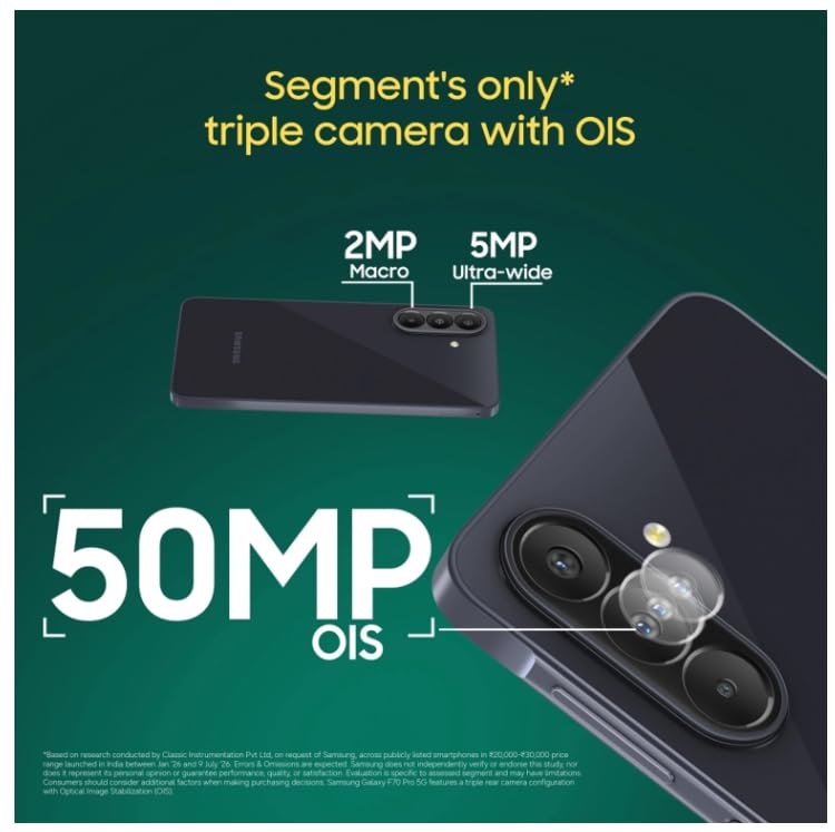 Image of Samsung Galaxy F70 Pro 5G (Alpha Black, 128 GB) (6 GB RAM) | 6000 mAh Battery | 6.7 inch FHD+ Super AMOLED Display | Dimensity 6300 | Oualcomm Octa Core Processor