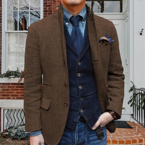 Mens Herringbone Tweed Suit Blazer Business Leisure Jacket Tuxedo Prom Groom Casual Coat4
