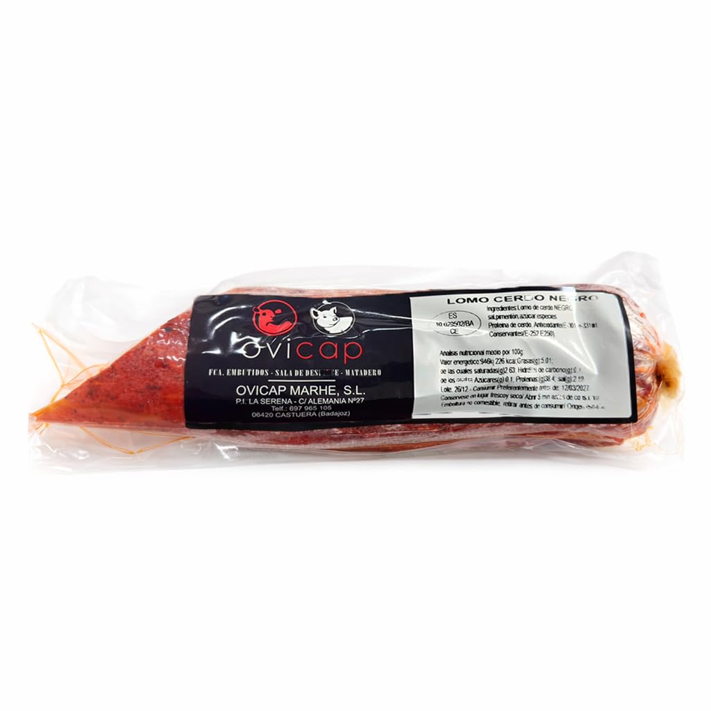 PACK 2 - OVICAP Lomo de Cerdo Negro Curado 1k Aprox. | Embutido Gourmet Artesanal | Curación Lenta Tradicional | Producto de Extremadura | Ideal para Tapas y Aperitivos