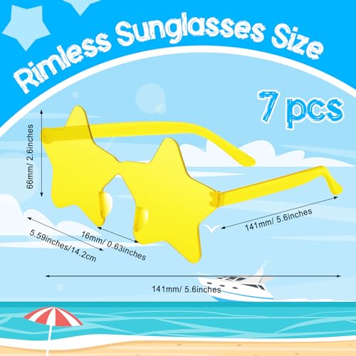 PLULON 15 Pairs Star Sunglasses Rimless Star Shape Sunglasses, Star Glasses Bulk Bachelorette Party Favors for Birthday Beach Kids Adult - Light Yellow2