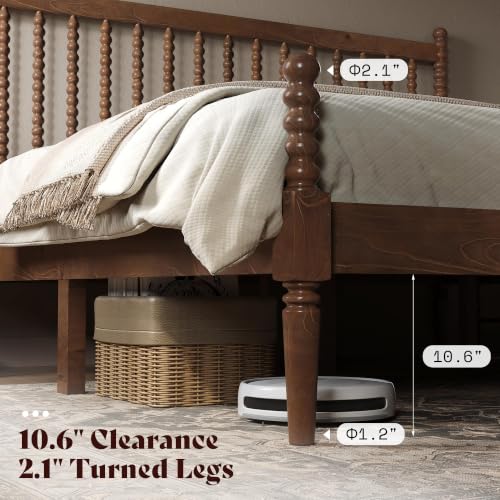 Image of AMERLIFE Solid Wood Bed and Bobbin Headboard, Queen Size, Dark Walnut