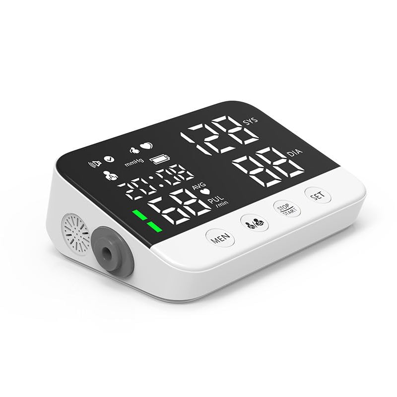 Monitor de presión arterial para brazo, monitor electrónico digital de presión arterial, pantalla LCD, batería recargable de alta precisión