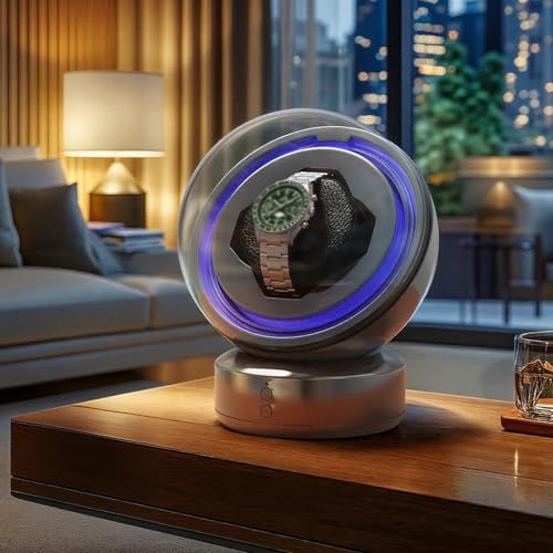 FYYSJW Caja Giratoria para Relojes AutomáTicos, con 3 Modos de RotacióN Y Motor Silencioso, Vitrina con Luz,Gris