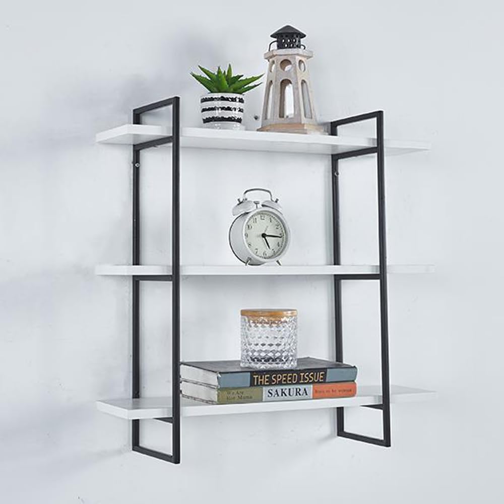 DDS Dream Decor Shoppee three Tier Metal & Engineered Wood Kitchen Rack Floating Shelves for Wall Décor Storage, Wall Shelves, Wall Mounted for Bedroom, Living Room, Bathroom (BLACK WHITE) (B0CDCJZH6L) Amazon Price History, Amazon Price Tracker