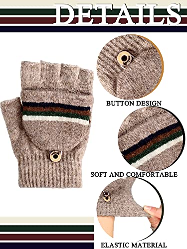 Newcotte 3 Pair Convertible Knitted Fingerless Gloves Kids Warm Winter Knit Flip Top Mittens Gloves Aged 5-123