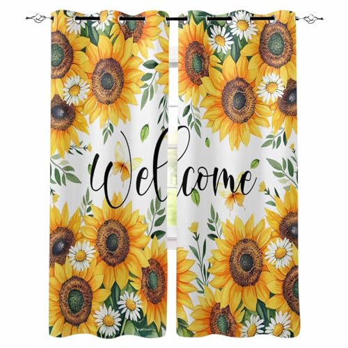 Pinroote Yellow Sunflower Blackout Curtain 84 Inch Length 2 Panels