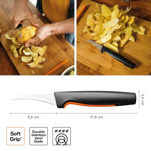 Foto von Fiskars Schälmesser, Functional Form, Gebogene Klinge, Gesamtlänge: 19 cm, Japanischer Edelstahl/Kunststoff, 1057545, Schwarz / Orange