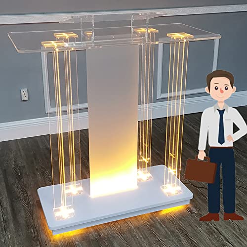 Rollpodest Bodenpodest Podium Mit Acryl Und MDF Lesepult, Acryl Konferenzkanzel Podium, LED Notenständer Mit Neigbare Arbeitsplatte Mobil (Size : L100 x W40 x H116cm) Cover