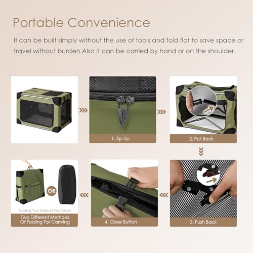 Image of EHEYCIGA Collapsible Dog Crate 30 Inches, Portable Travel Crate for Medium Dogs, Soft Foldable Pet Kennel with 4-Door Mesh Windows Indoor & Outdoor, Green