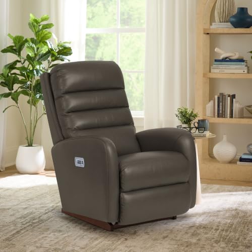 Image of La-Z-Boy Forum Power Leather Rocker Recliner w /Headrest & Lumbar, Charcoal