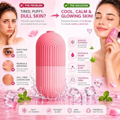 Image of Ice Roller for Face Massager for Reduce Puffiness, Soothe Skin, Refresh Tired Face & Relieve Under Eye Bags (PINK, PACK OF 1)