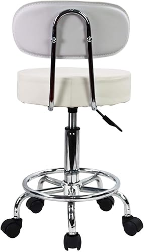Miniatura 5 de KKTONER Taburete con ruedas de cuero sintético con respaldo medio con reposapiés, altura ajustable, oficina, computadora, hogar, redacción, silla
