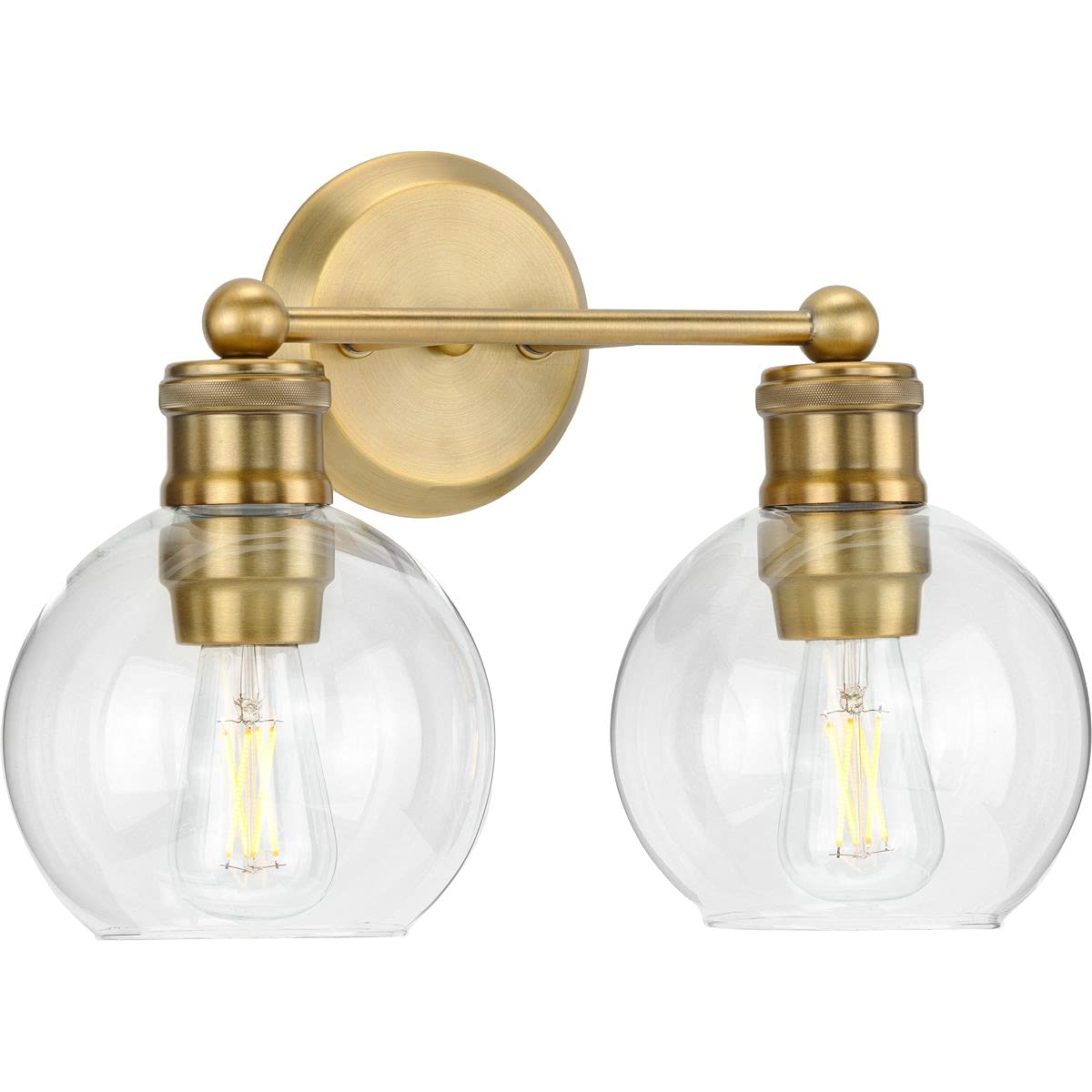 hansford collection 2-light clear glass farmhouse bath vanity light vintage brass