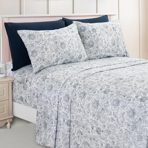 Elegant Comfort Luxury Soft Bed Sheets Paisley Pattern - 1500 Premium Hotel Quality Microfiber Softness Wrinkle and Fade Resistant (6-Piece) Bedding Set, California King, Paisley Navy Blue