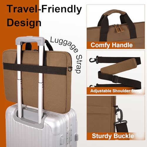 Image of ESTARER Laptop Bag 17-17.3 Inch, Computer Bags for Men Water-resistant Canvas Laptop Case Slim Laptop Sleeve Fits Hp /Dell /Asus /Lenovo /Acer, Brown