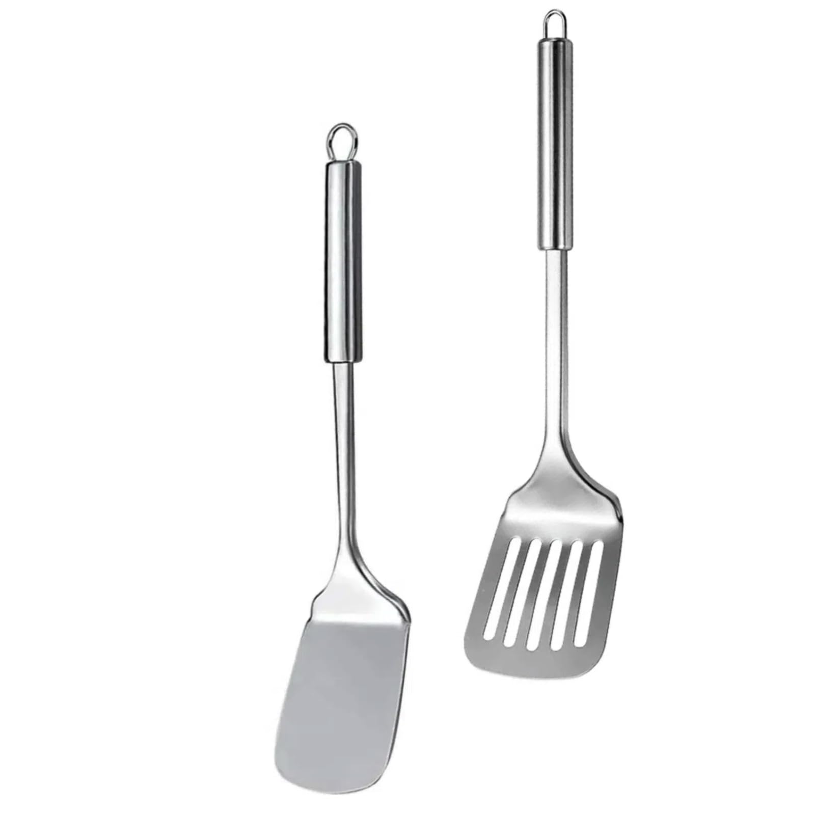 Juego de espátulas plateadas, espátulas de acero inoxidable de 13.5 pulgadas, espátulas de metal resistentes al calor para peces, huevos, panqueques.
