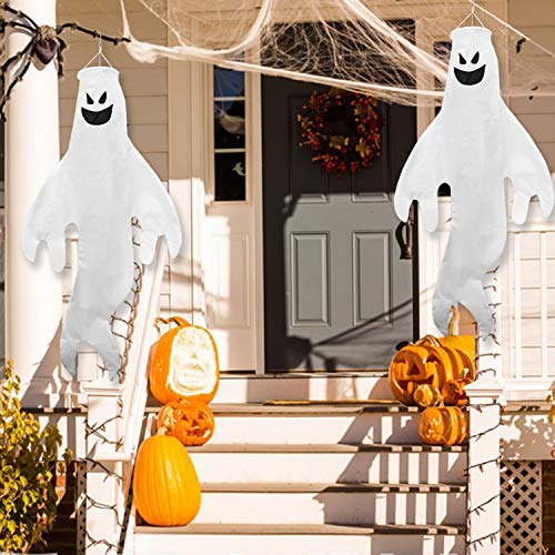PINCHUANG 2 Pack Halloween Windsock - Halloween Ghost Windsock Flag Halloween Outdoor Hanging Decoration for Front Yard Patio Lawn Garden Party Decor
