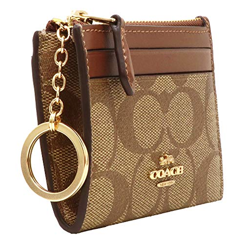 Coach Mini Skinny Id Case Card Coin Key Canvas Classic Wallet Saddle #TOP2