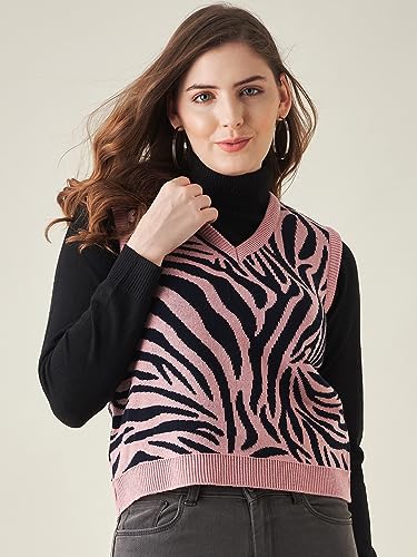 Image of Modeve Printed V Neck Sleeveless Sweater for Women||Winterwear||
