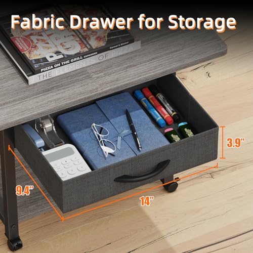 Image of YAOHUOO 22 inchx15 inch Large Printer Stand with Drawer, 2-Tier Rolling Table Cart | Under Desk Printer Table,Storage Fabric Drawer,Fit printer /fax /3d /scanner,4 Lock Wheels or Feet,For Home Office Dorms,Gray
