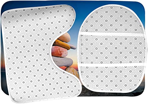 Badezimmerteppich-Set, 3-teilig, Figur von Inukshuk an der Meeresküste gegen den Sonnenuntergang, waschbarer Badeteppich, rutschfest, mit Rückenpolster, Konturteppich und Toilettendeckelbezug – Bild 6