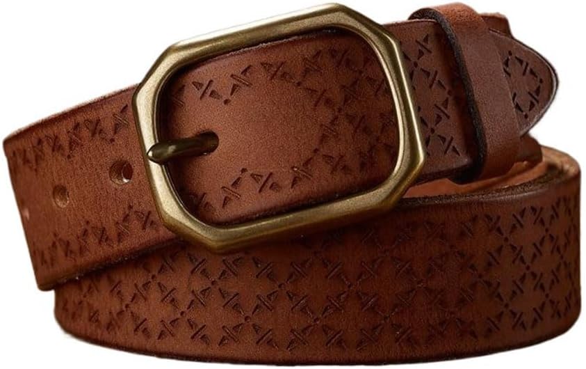 Western Belt for Men Cowgirl Belts Genuine Leather Belt with Copper Buckle Vintage Embossing Belt Suitable for Jeans
