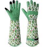 Gardening Gloves for Women - Breathable Long Garden Gloves with Grip, Thorn-Proof Puncture-Resistant Leather Work Gloves for Yard and Outdoor Work, Protective Garden Gloves for Women, Cactus