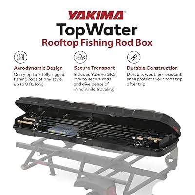 Yakima Rooftop Rod Box, Portable Hard Case for up to 8 Fishing Poles up to 8 Ft Long - Foam Pads & Removable Rod Holders for Gear Storage, TopWater