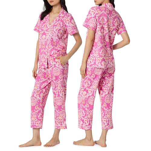 Image of Bed Head PJs Womens Matching Pajamas - Soft Organic Cotton Button Down PJ Shirt & Cropped Pants Set - Loungewear & Sleepwear