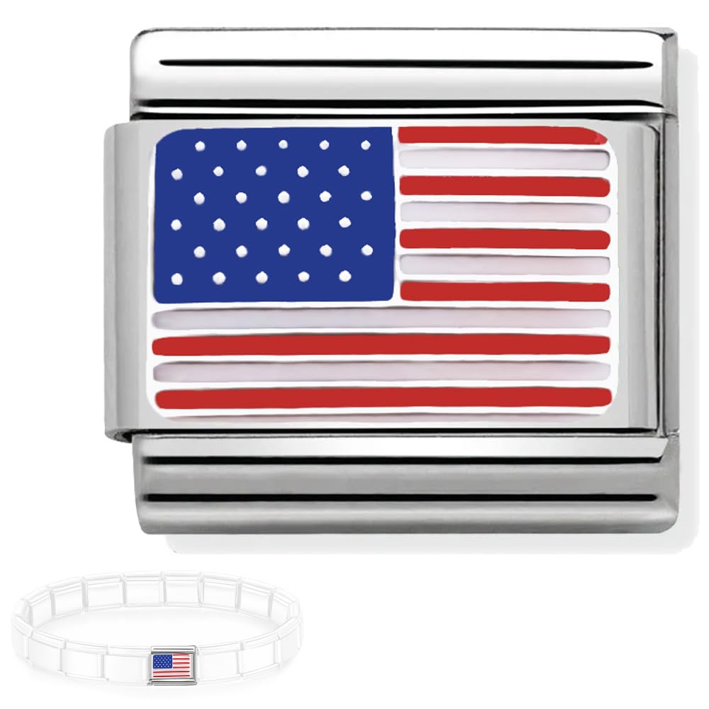 Andska Flag Charms Fit Italian Style Link Bracelet 9 mm Stainless Steel Classic Stretch Modular Bracelets (USA)