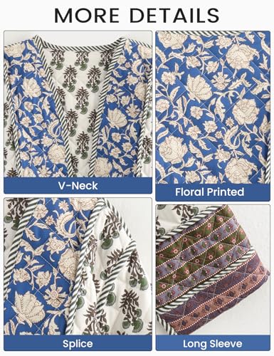 Wyeysyt Women’s Cropped Puffer Jacket: Lightweight Floral Quilted Cardigan in Beige, Medium Size - Image 6