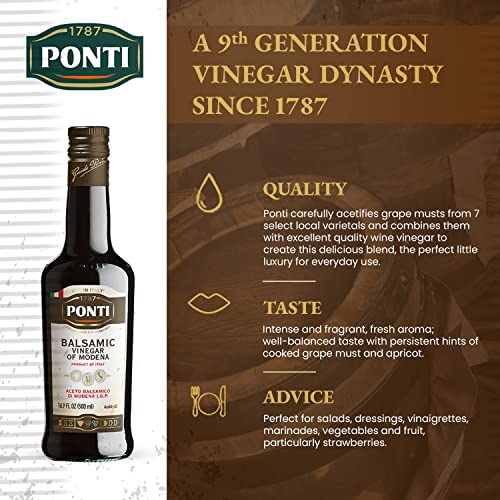 Ponti Balsamic Vinegar of Modena 16.9oz (500ml) - Italian Dressing Bottle Aceto Balsamico - Excellent Vinaigrette for Dipping Authentic Strong Flavor Zero Sugar Diluted Smooth Texture - Thumbnail 3