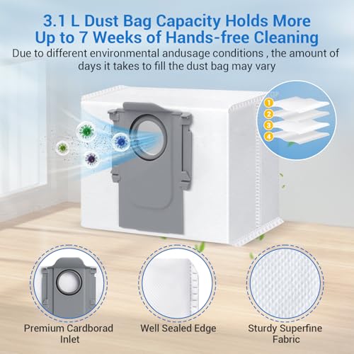 BUXEBUX 28 Stück Zubehör für Roborock Q7 L5+ Saugroboter Ersatzteile, 2 Hauptbürsten, 6 HEPA-Filter, 6 Wischpads, 6 Seitenbürsten, 6 Staubbeutel, 1 Schraubendreher, 1 Sauberes Werkzeug