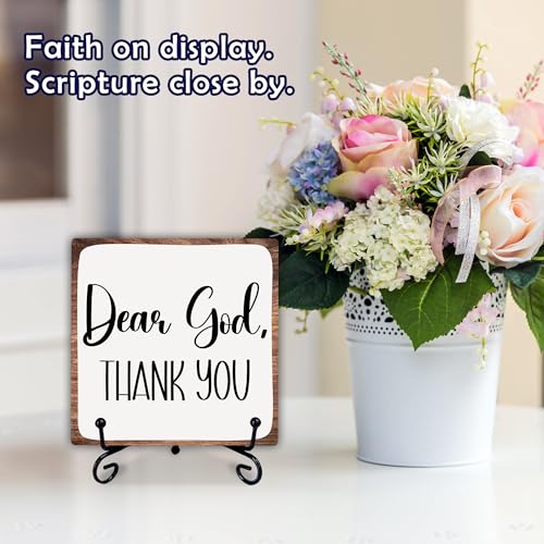 5'' Christian Wooden Sign with Metal Stand - Dear God Thank You - Rustic Farmhouse Religion Desktop Decor for Office Desk Shelf, Home Decor & Christian Gifts For Friend Family -A13 - image 3